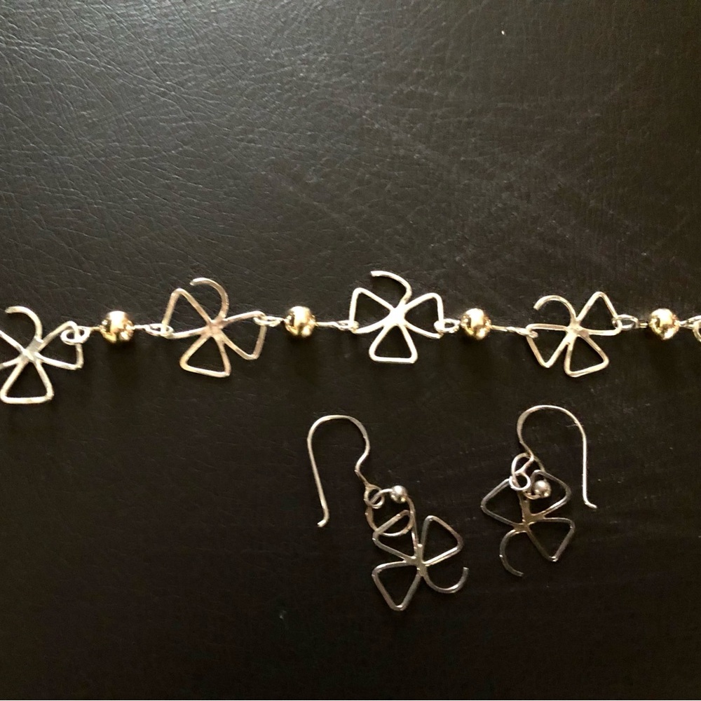 Sterling Silver Bracelet w/gold beads &  matching earrings set